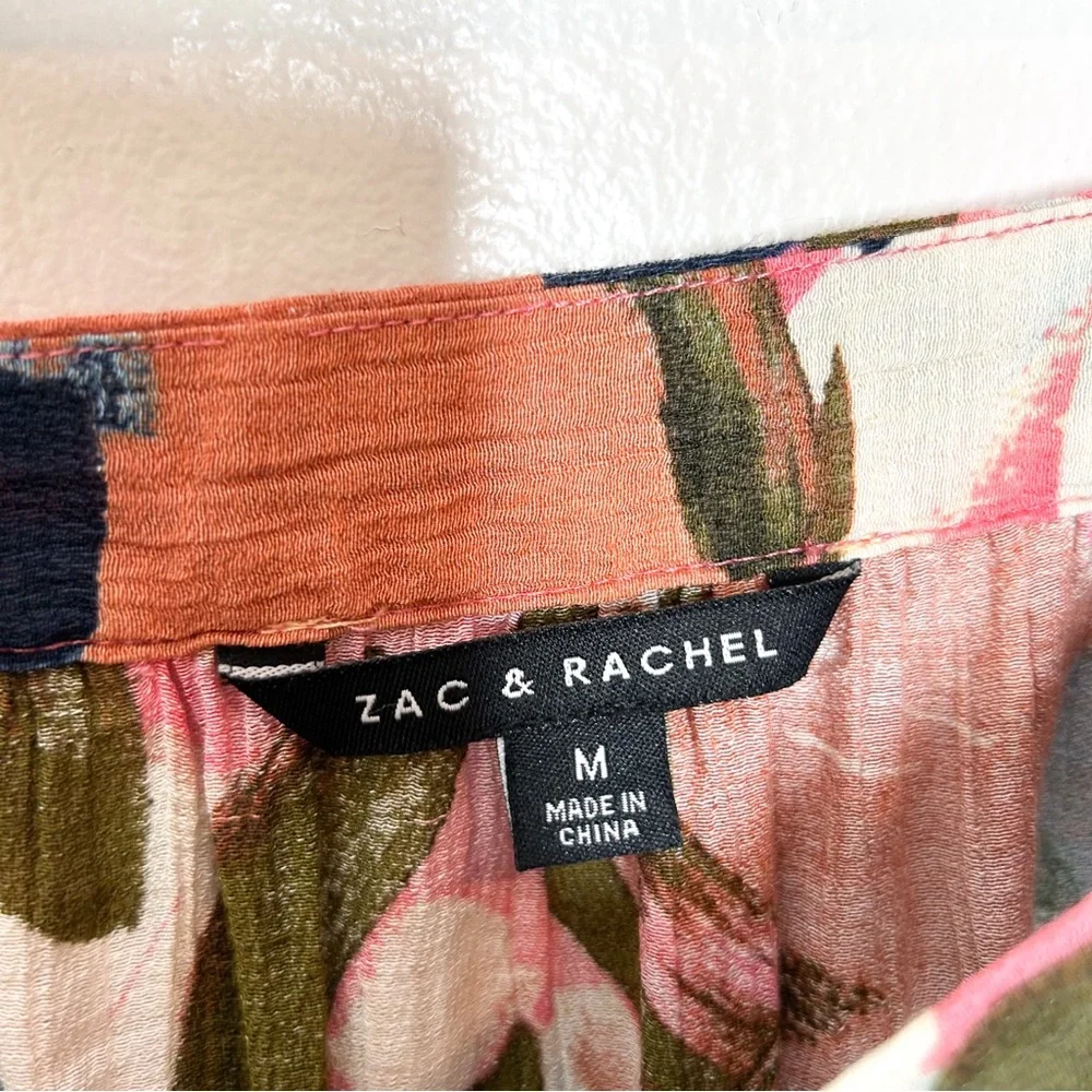 Zac‎ & Rachel Colorful Watercolor Floral Print Square Neck Peasant Blouse Medium